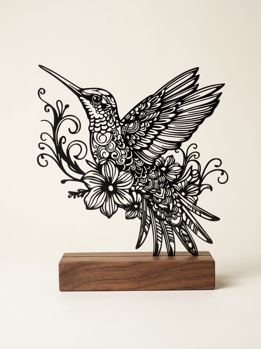 Escultura de Mesa Beija-Flor Floral — Arte de Casa
