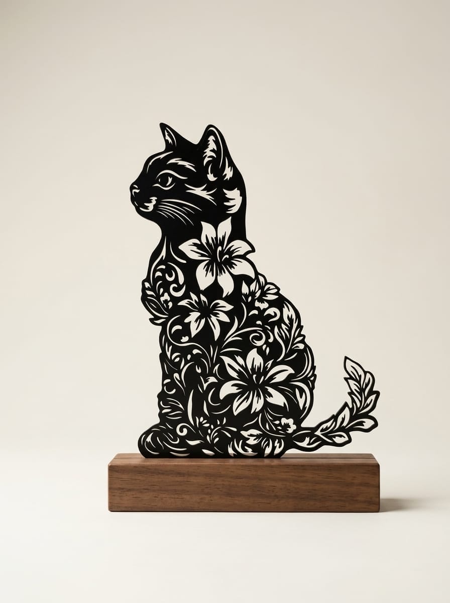 Escultura de Mesa Gato Floral — Arte de Casa