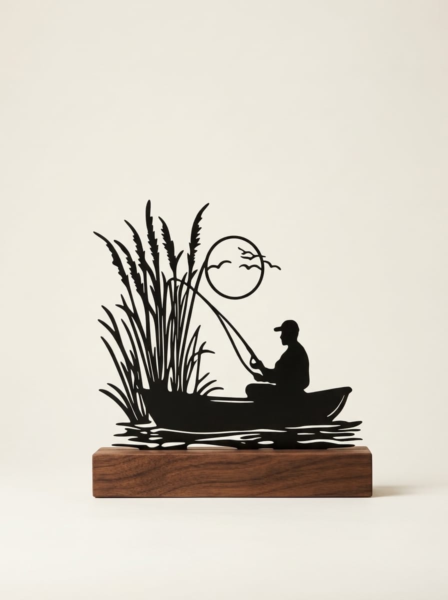 Escultura de Mesa Pescador no Barco — Arte de Casa
