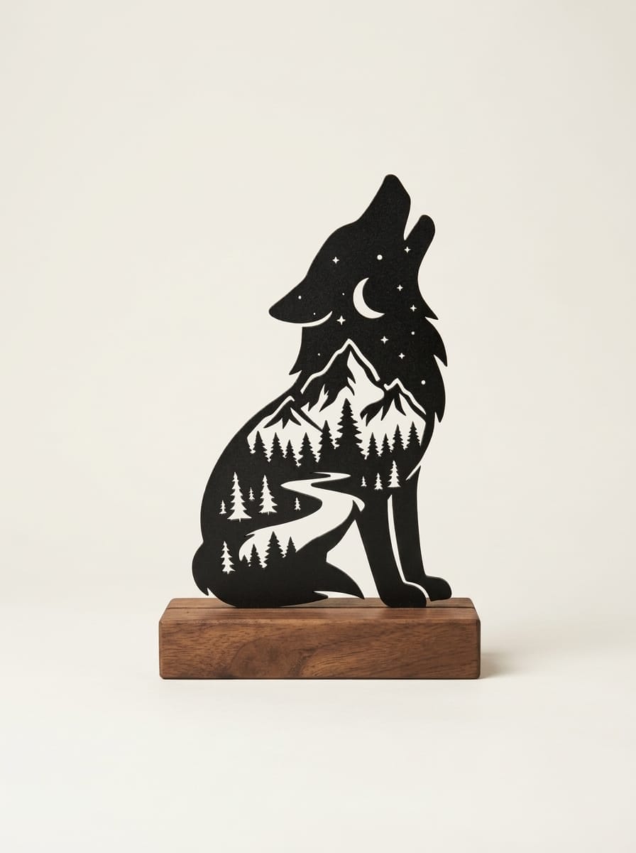 Escultura de Mesa Lobo da Noite & Floresta — Arte de Casa