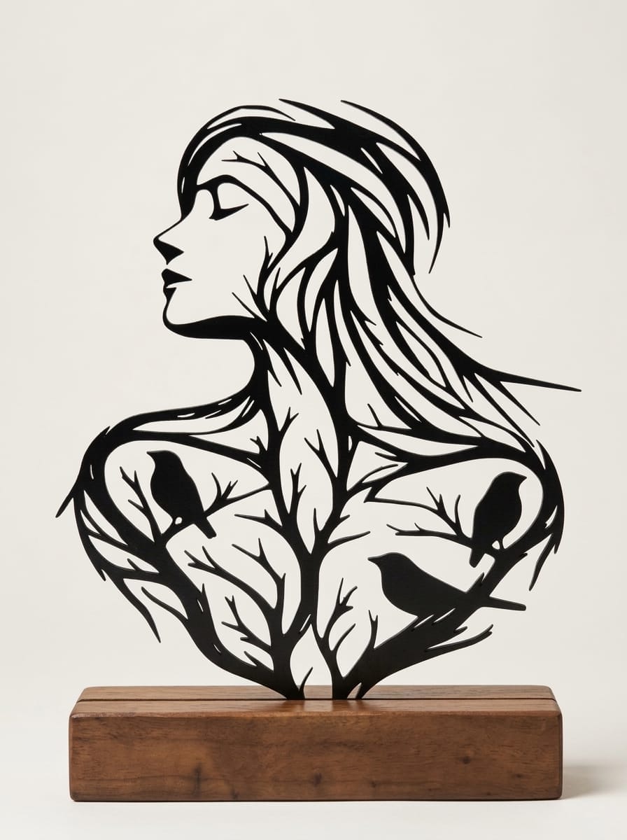 Escultura de Mesa Mulher & Pássaros — Arte de Casa